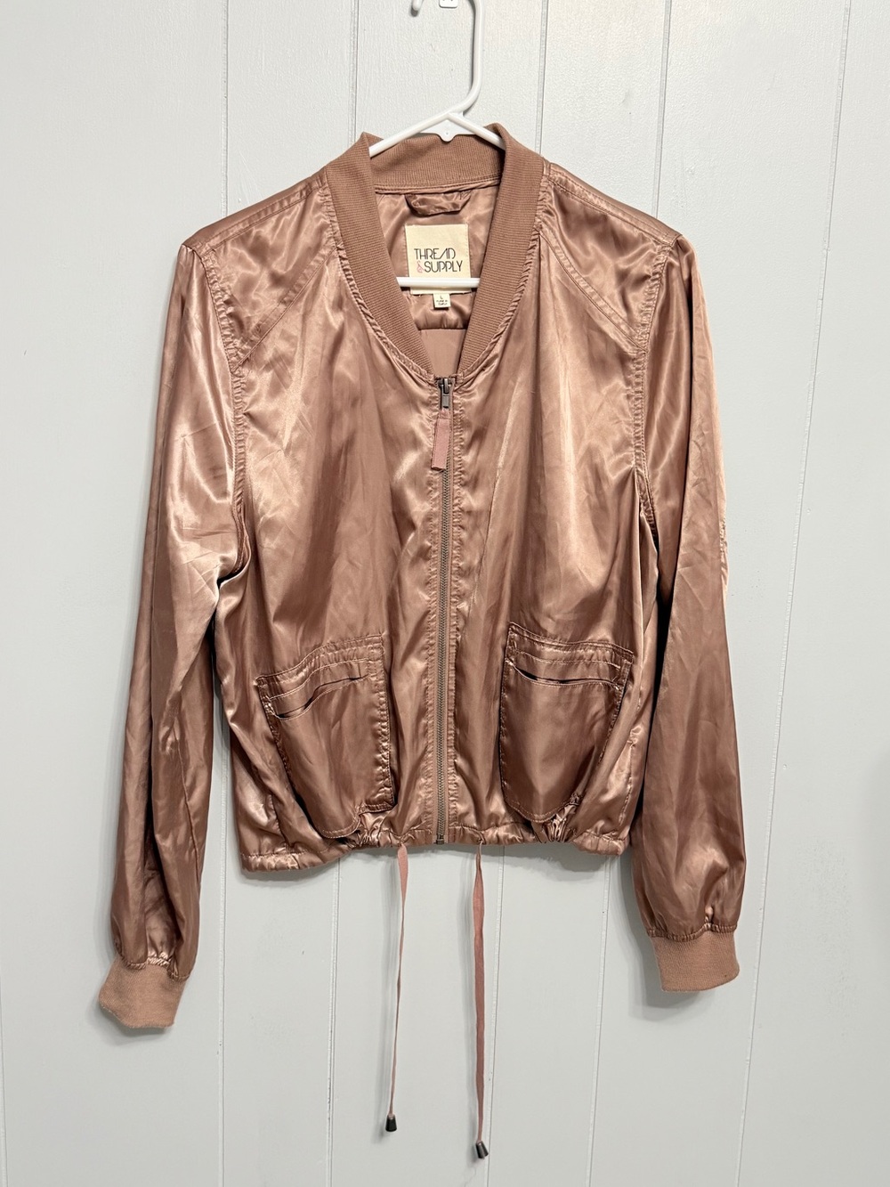 Thread & Supply Satin Bomber Jacket - Rose Taupe